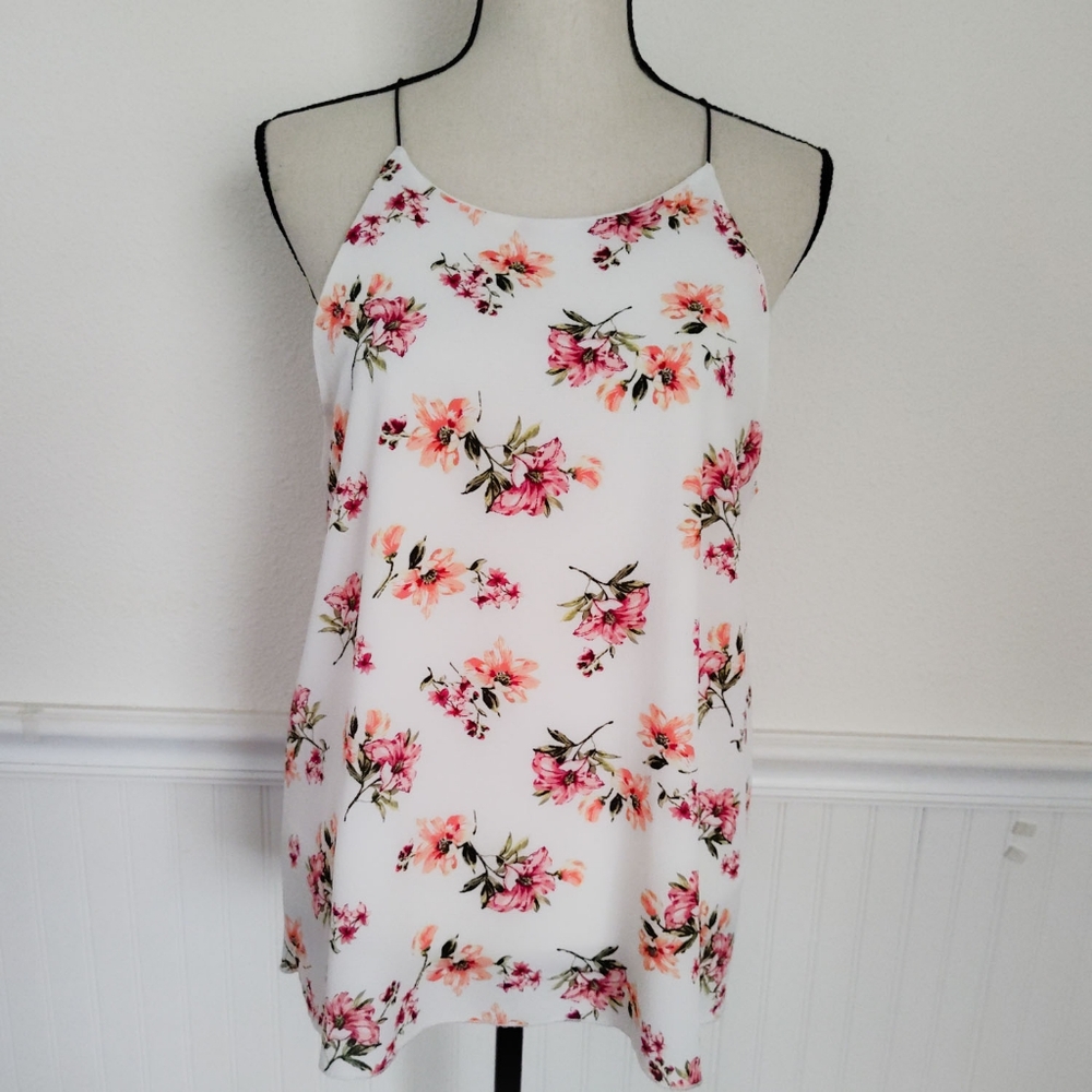 PAPAYA Floral Crepe Sleeveless Top Lined Cottagecore Garden Girl Size Large
